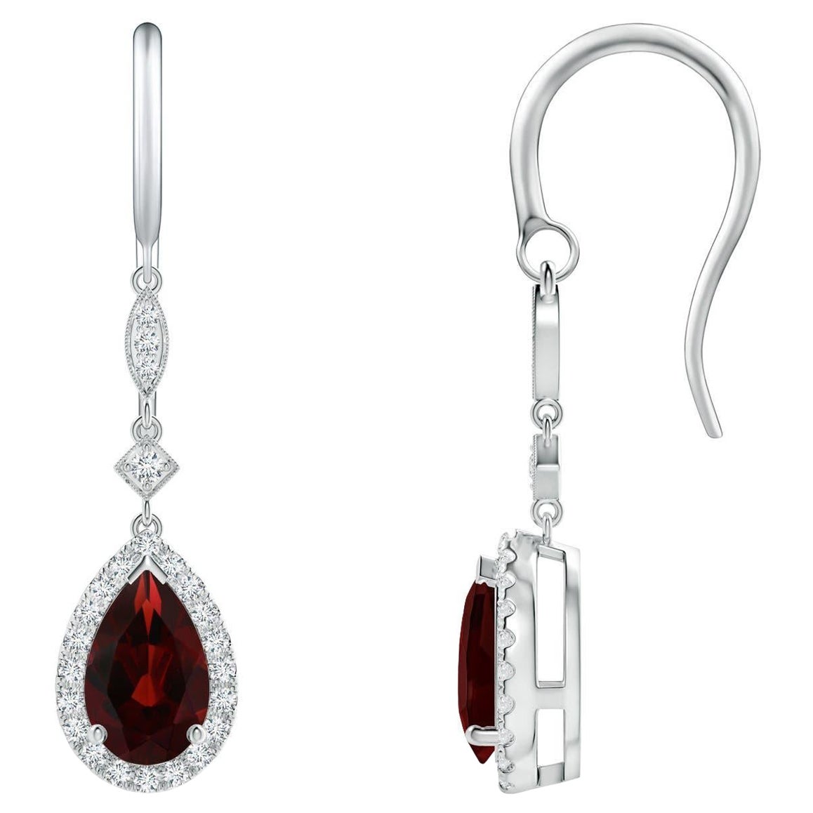 Natural Pear-Shaped 2.4ct Garnet Drop Earrings with Diamond in Platinum For Sale