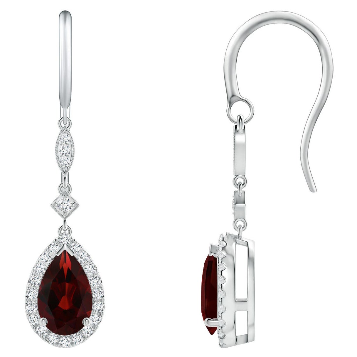 Natural Pear-Shaped 2.4ct Garnet Drop Earrings with Diamond in Platinum