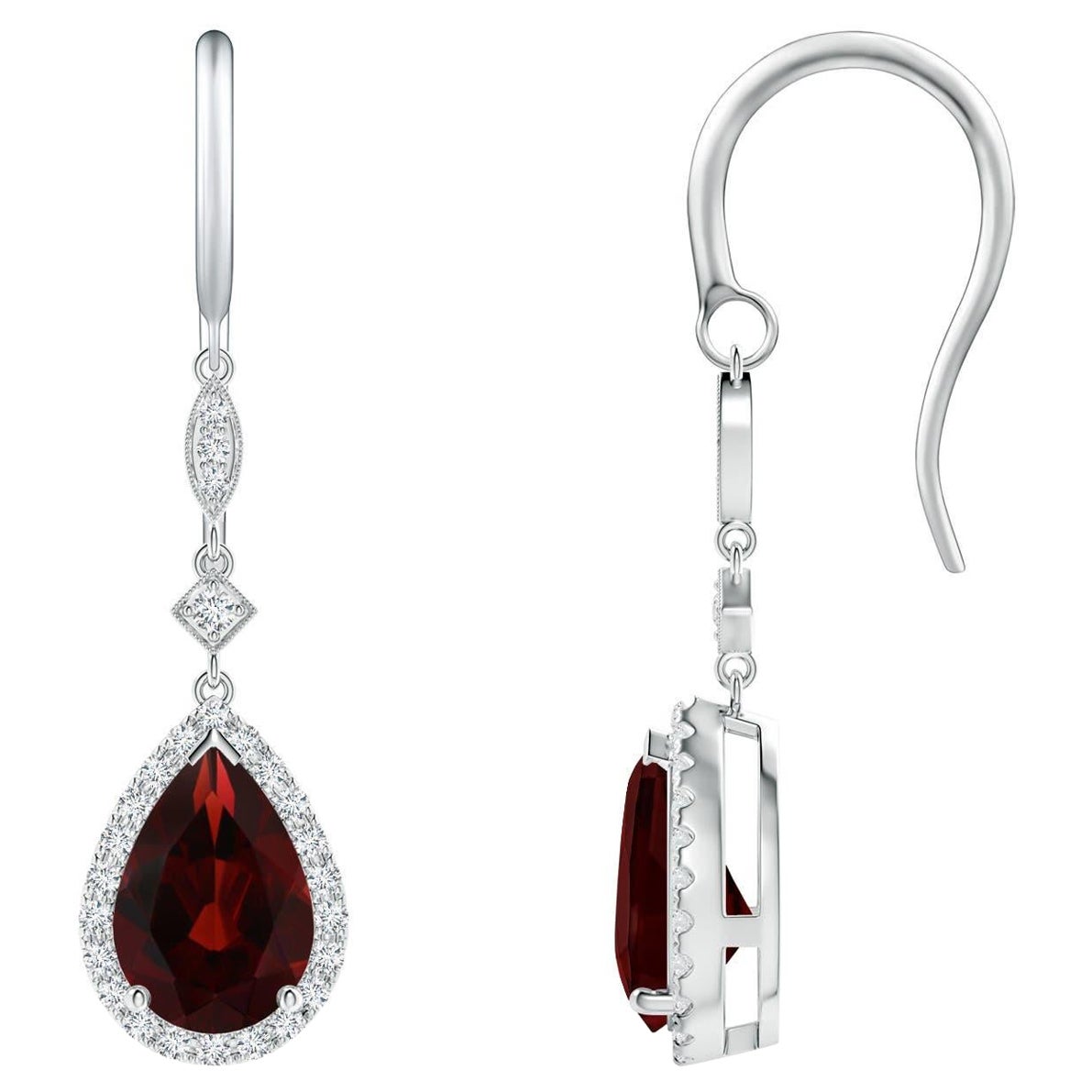 Natural Pear-Shaped 3ct Garnet Drop Earrings with Diamond in Platinum