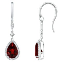 Natural Pear-Shaped 3ct Garnet Drop Earrings with Diamond in Platinum