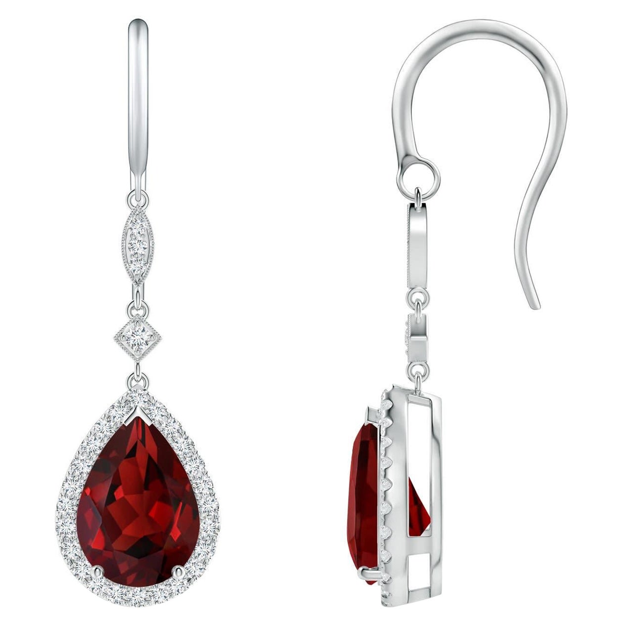 Pendants d'oreilles en grenat naturel en forme de poire de 4,2 ct avec diamant en platine en vente