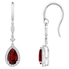 Natural Pear-Shaped 2.4ct Garnet Drop Earrings with Diamond in Platinum