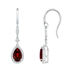 Natural Pear-Shaped 2.4ct Garnet Drop Earrings with Diamond in 14K White Gold