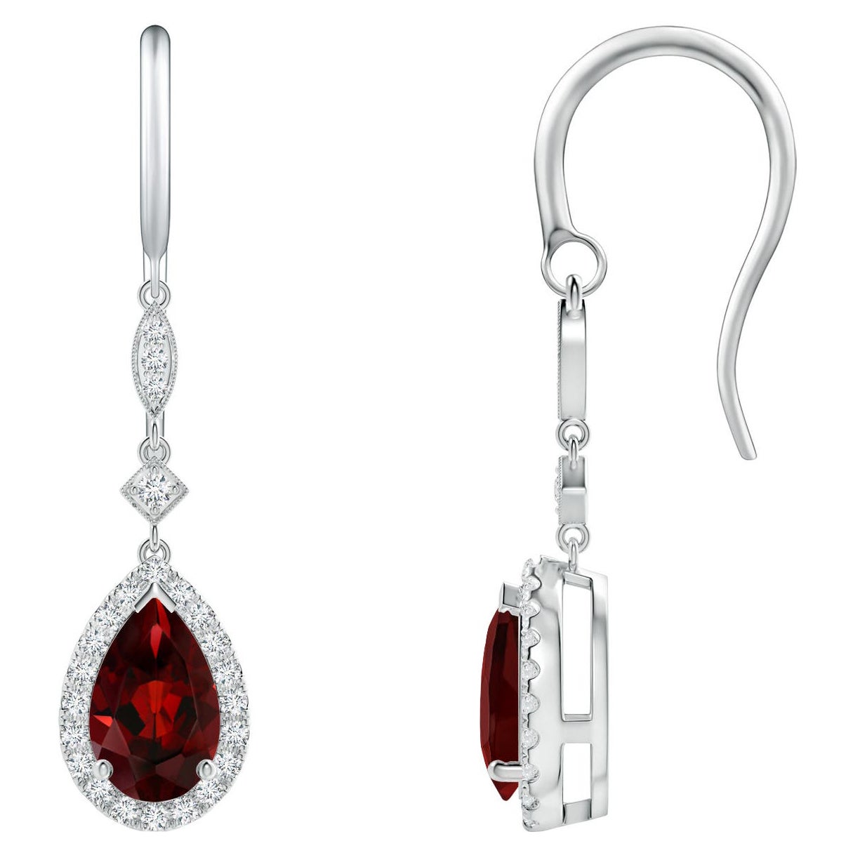 Natural Pear-Shaped 2.4ct Garnet Drop Earrings with Diamond in 14K White Gold