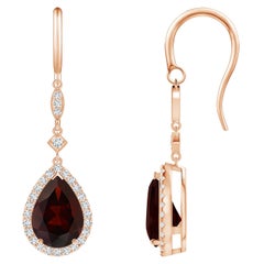Boucles d'oreilles pendantes en or rose 14 carats avec grenat naturel en forme de poire de 4,2 carats et diamants