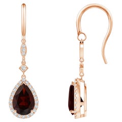 Natural Pear-Shaped 3ct Garnet Drop Earrings with Diamond in 14K Rose Gold