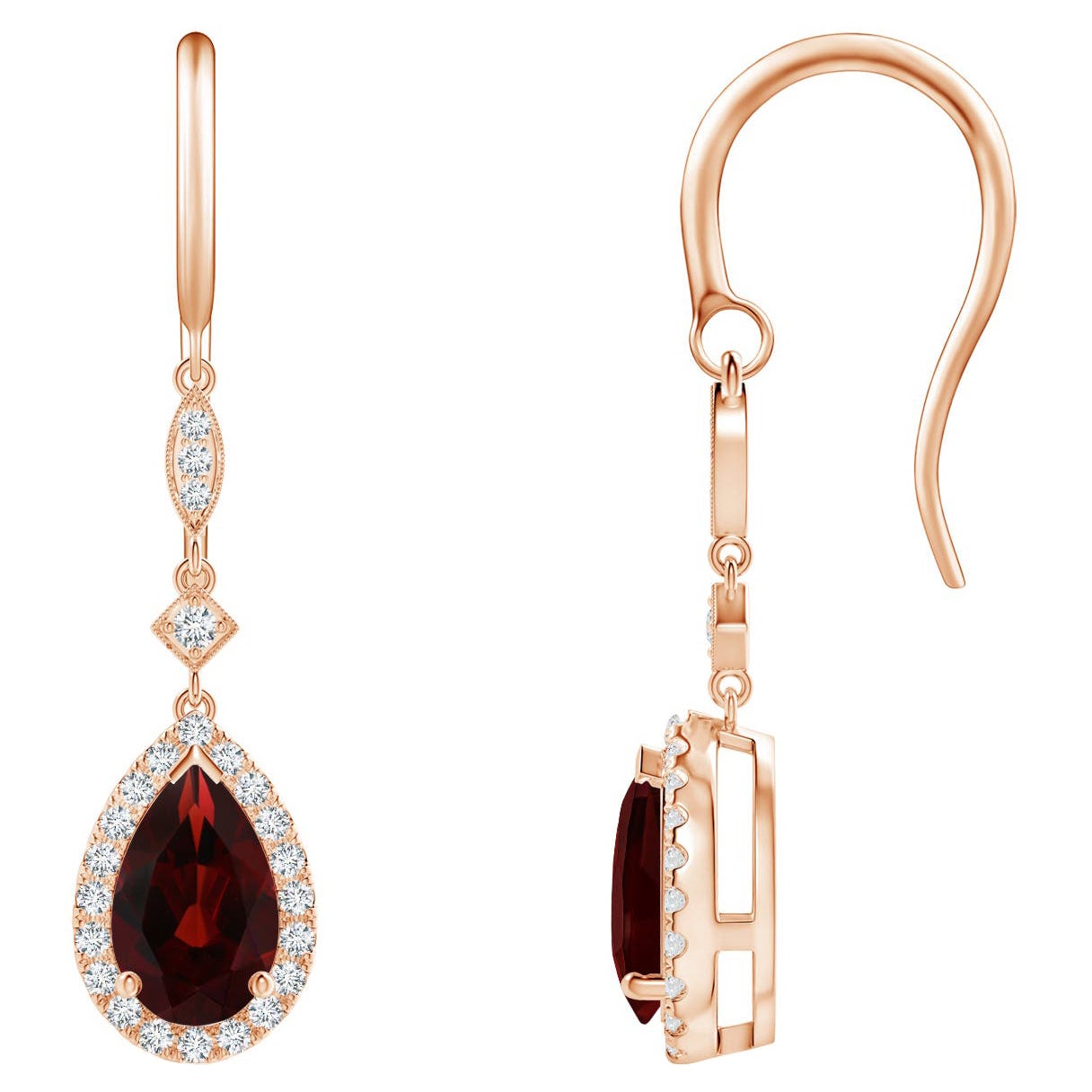 Natural Pear-Shaped 2.4ct Garnet Drop Earrings with Diamond in 14K Rose Gold
