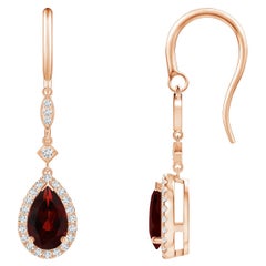 Orecchini pendenti con granato naturale a forma di pera da 2,4 carati e diamante in oro rosa 14K