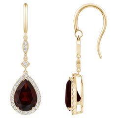 Natürliche birnenförmige Granat-Tropfen-Ohrringe mit 4,2 Karat Granat und Diamant aus 14 Karat Gelbgold