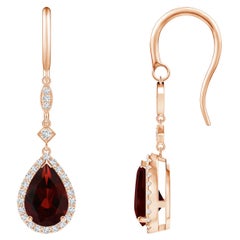 Natural Pear-Shaped 3ct Garnet Drop Earrings with Diamond in 14K Rose Gold