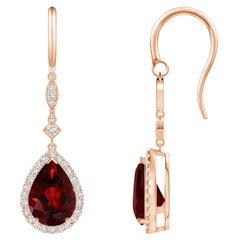 Natural Pear-Shaped 4.2ct Garnet Drop Earrings with Diamond in 14K Rose Gold