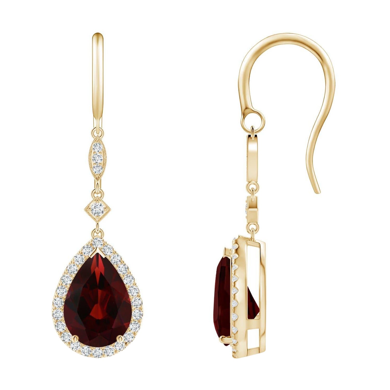 Natural Pear-Shaped 4.2ct Garnet Drop Earrings with Diamond in 14K Yellow Gold For Sale