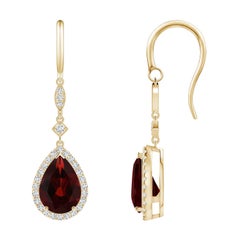 Natural Pear-Shaped 4.2ct Garnet Drop Earrings with Diamond in 14K Yellow Gold