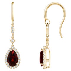 Orecchini pendenti con granato naturale a forma di pera da 2,4 carati e diamante in oro giallo 14K