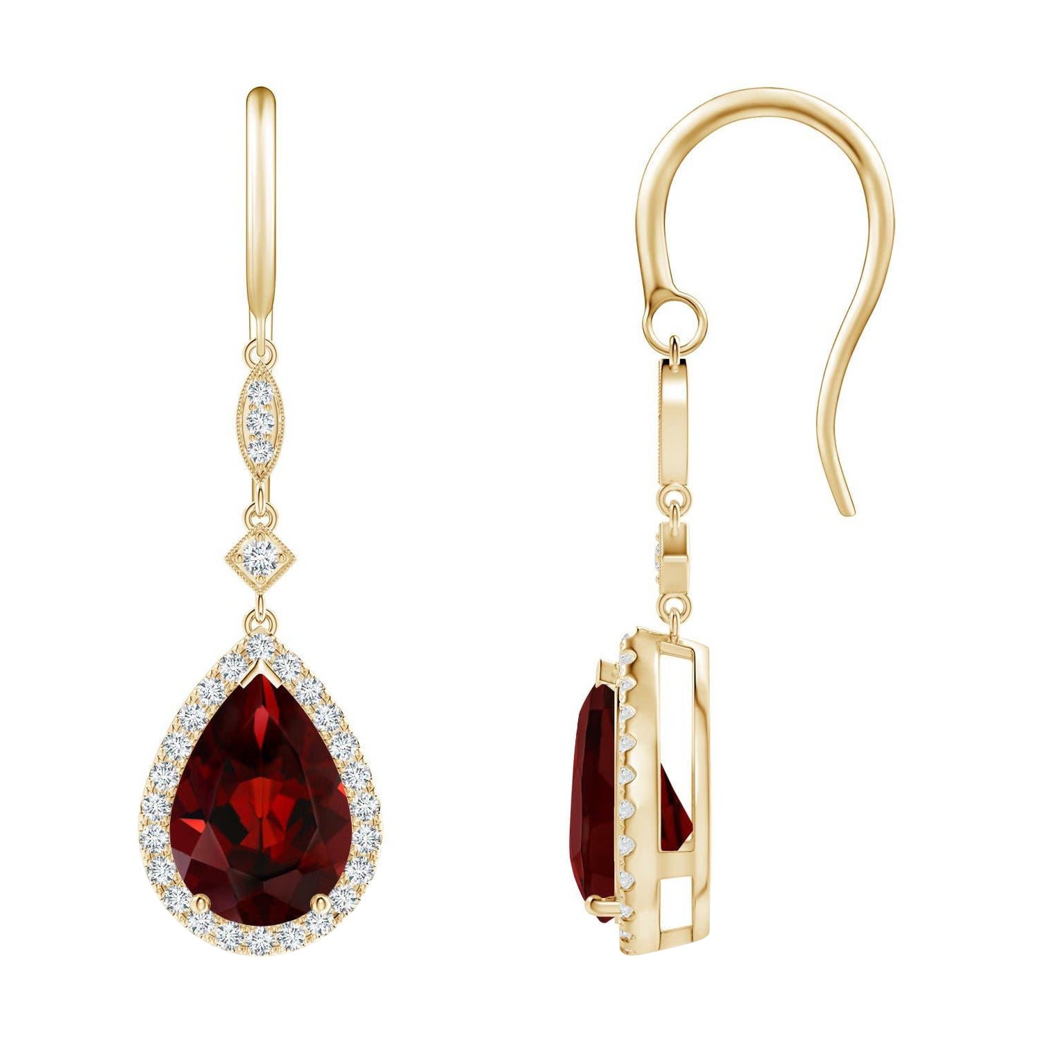 Natural Pear-Shaped 4.2ct Garnet Drop Earrings with Diamond in 14K Yellow Gold For Sale