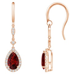 Orecchini pendenti con granato naturale a forma di pera da 2,4 carati e diamante in oro rosa 14K