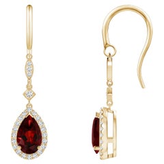 Orecchini pendenti con granato naturale a forma di pera da 2,4 carati e diamante in oro giallo 14K