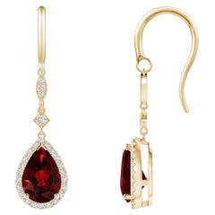 Orecchini pendenti con granato naturale a forma di pera da 3 carati e diamante in oro giallo 14K