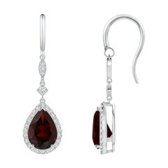 Natural Pear-Shaped 4.2ct Garnet Drop Earrings with Diamond in 14K White Gold