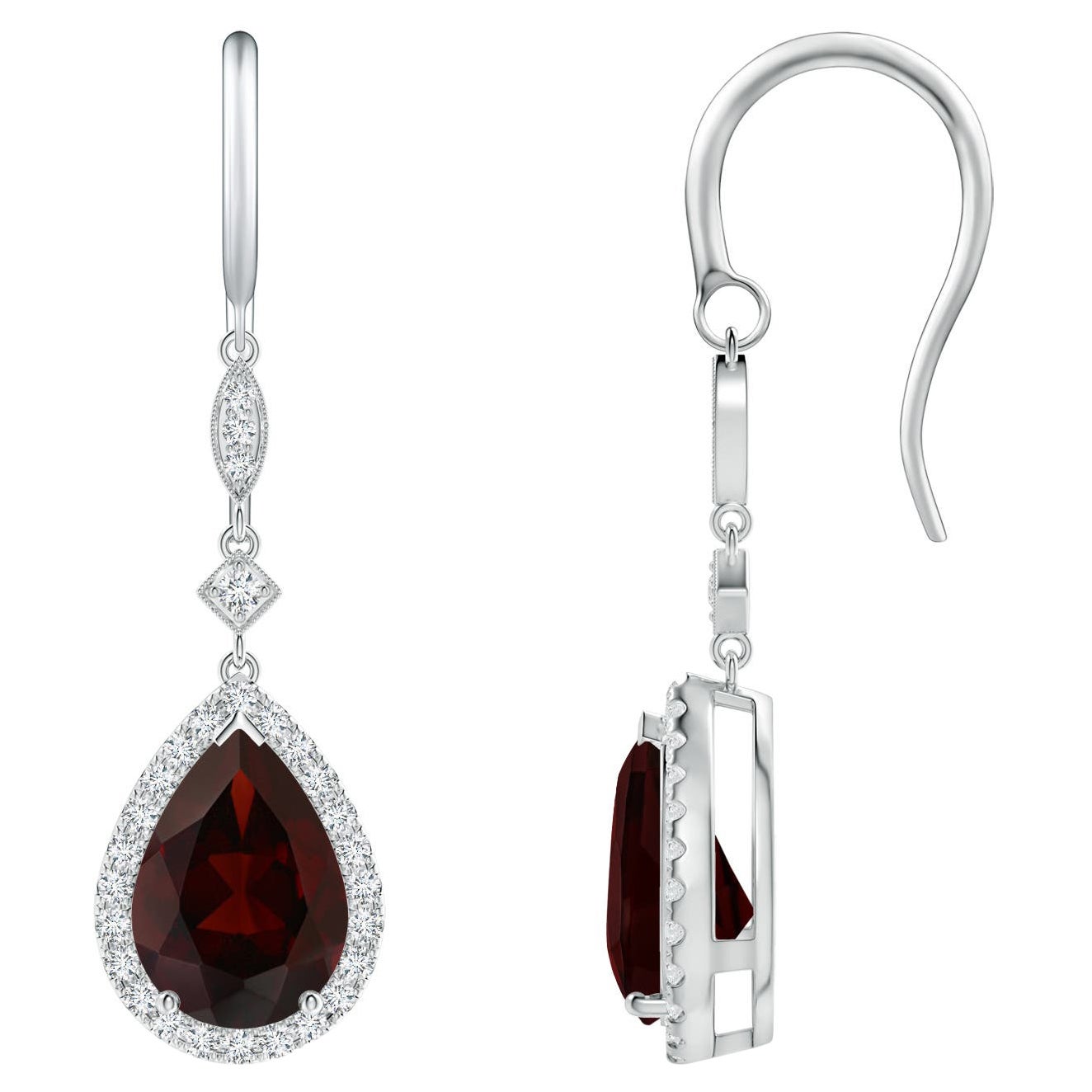 Natural Pear-Shaped 4.2ct Garnet Drop Earrings with Diamond in 14K White Gold