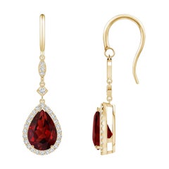 Natural Pear-Shaped 4.2ct Garnet Drop Earrings with Diamond in 14K Yellow Gold