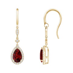 Boucles d'oreilles pendantes en or jaune 14 carats avec grenat naturel en forme de poire de 2,4 carats et diamants