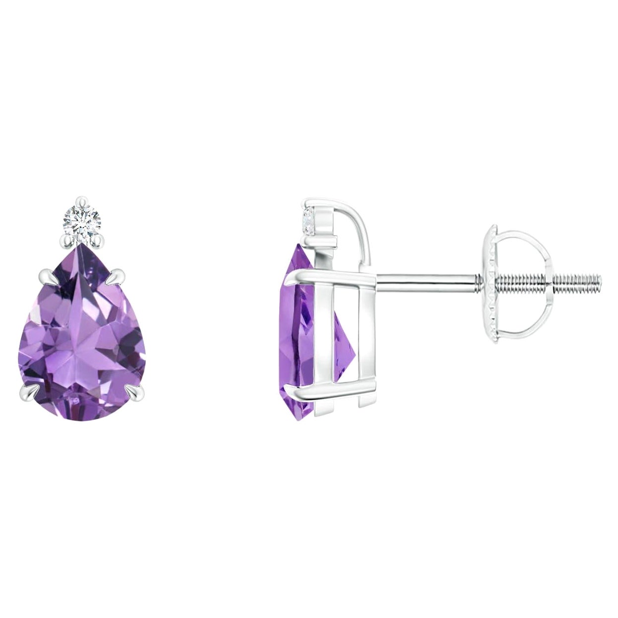 Natural Claw-Set Pear 1.2ct Amethyst Solitaire Earrings in Platinum