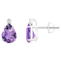 Natürliche Klauenbesetzte Birnen-Ohrringe aus Platin mit 2 Karat Amethyst und Solitär