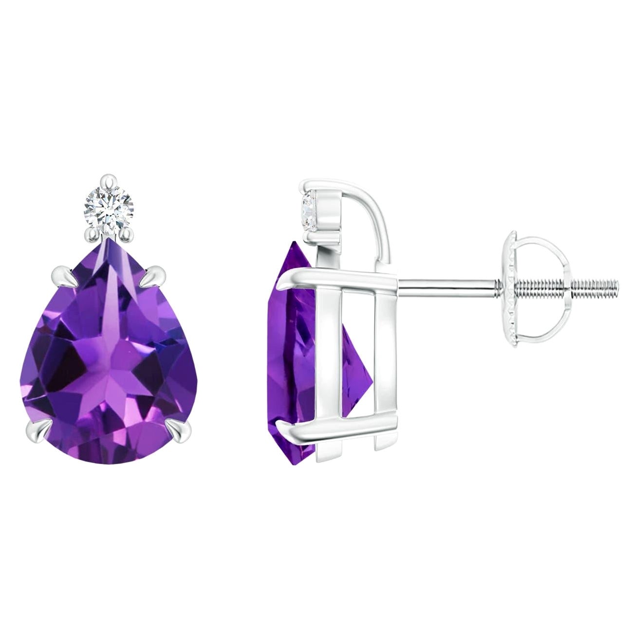 Natural Claw-Set Pear 3ct Amethyst Solitaire Earrings in Platinum For Sale