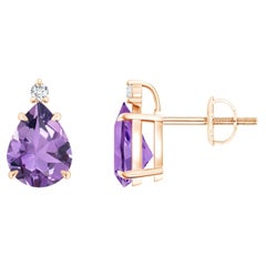 Natural Claw-Set Pear 2ct Amethyst Solitaire Earrings in 14K Rose Gold