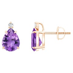 Natural Claw-Set Pear 2ct Amethyst Solitaire Earrings in 14K Rose Gold