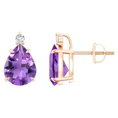 Natural Claw-Set Pear 3ct Amethyst Solitaire Earrings in 14K Rose Gold