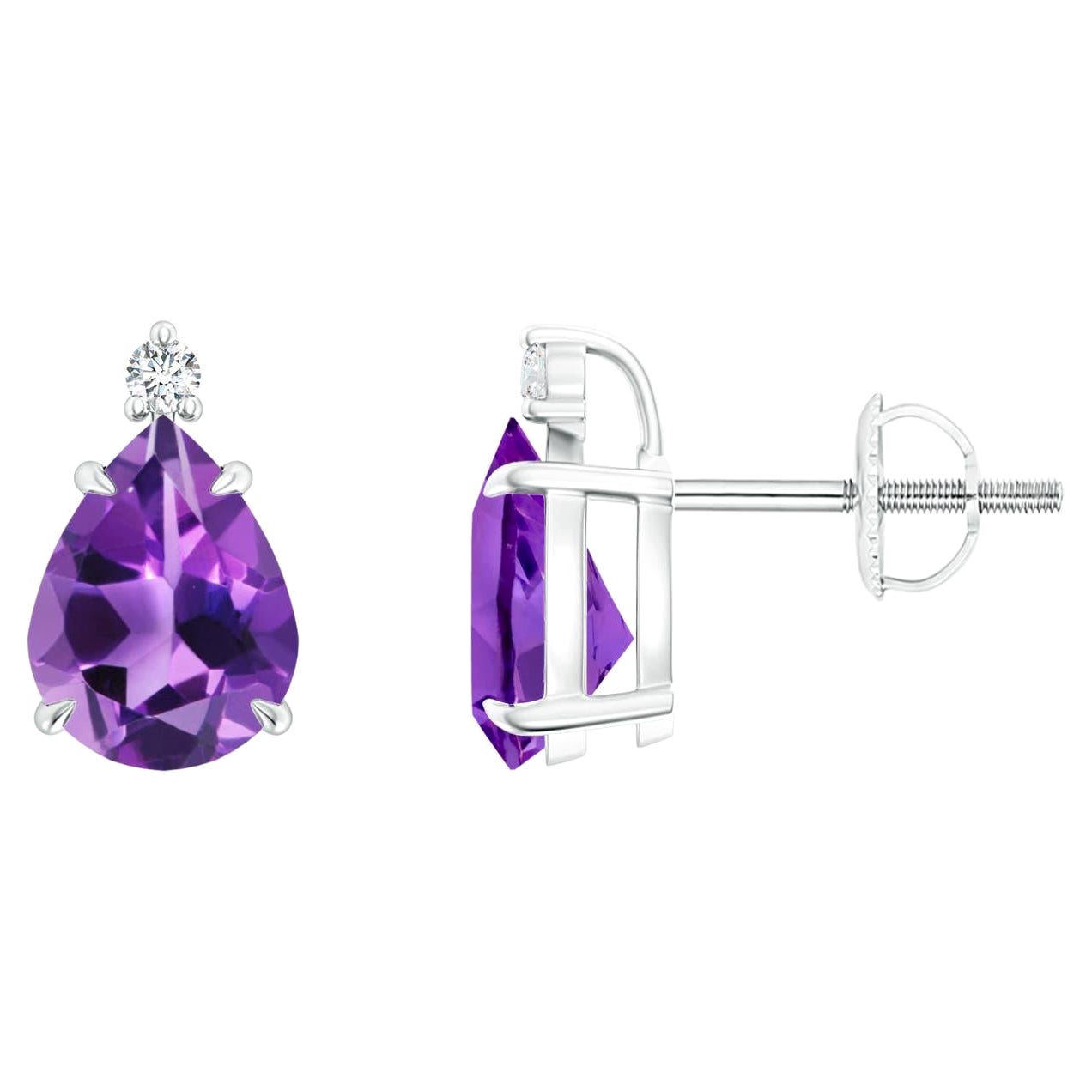 Natural Claw-Set Pear 2ct Amethyst Solitaire Earrings in Platinum