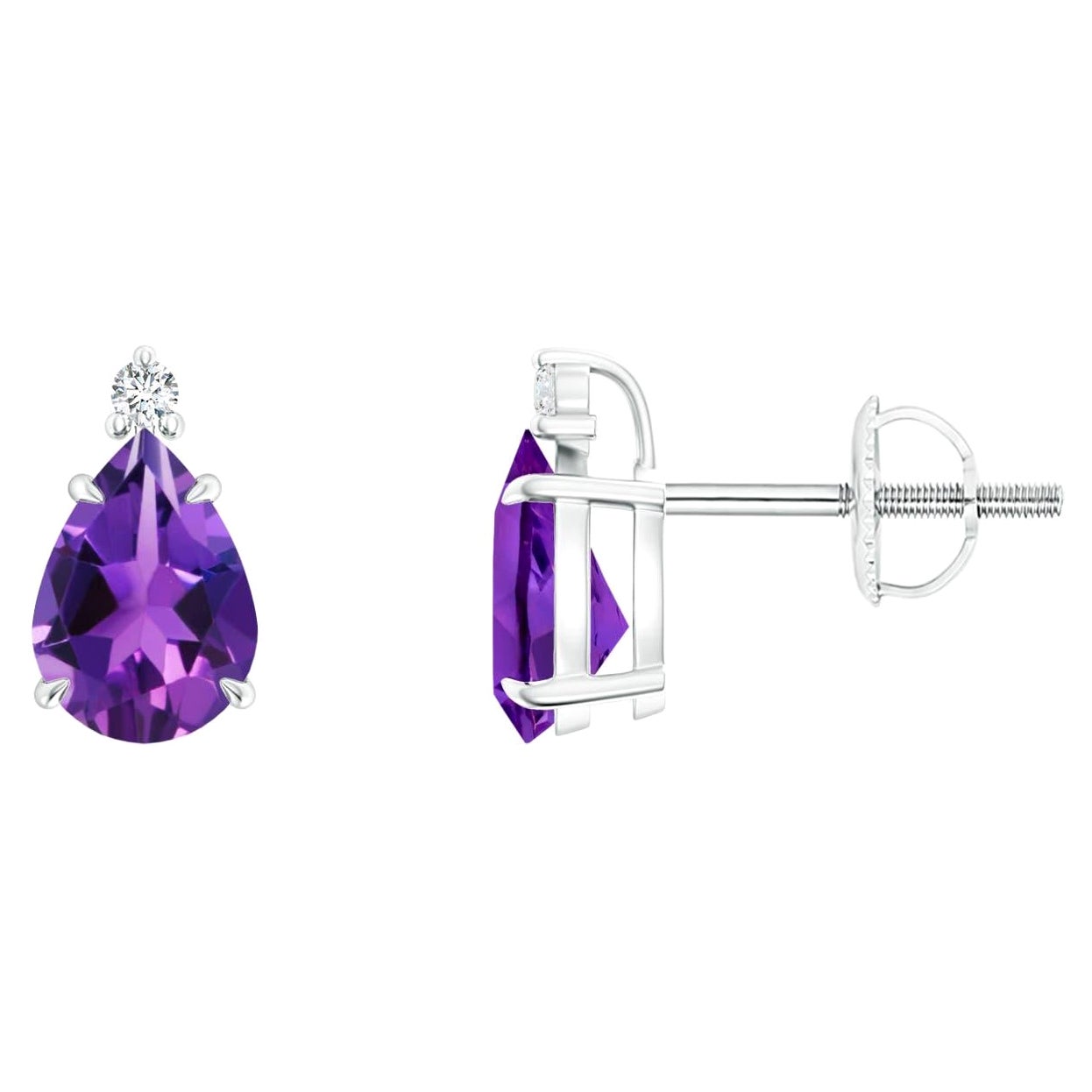 Natural Claw-Set Pear 1.2ct Amethyst Solitaire Earrings in Platinum For Sale