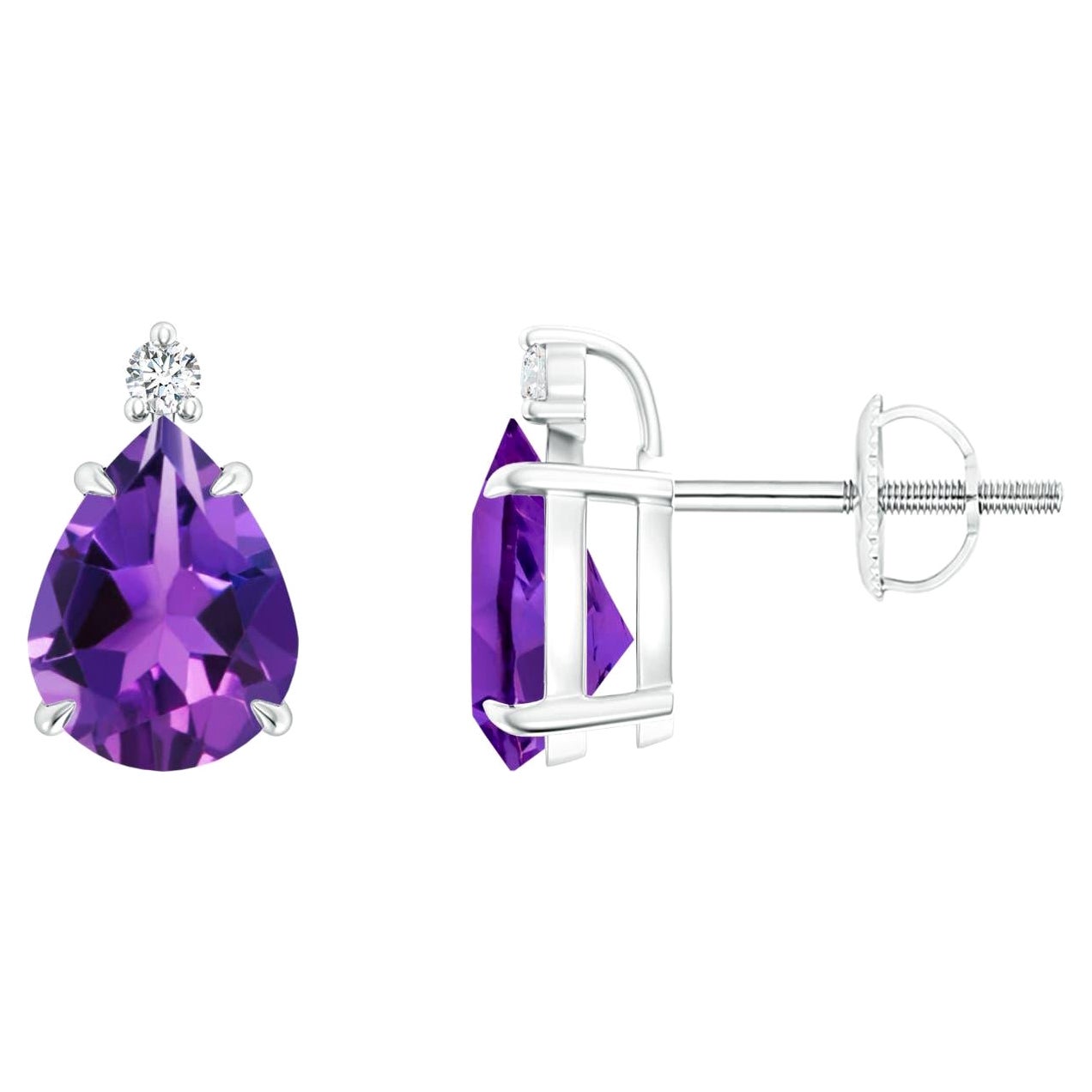 Natural Claw-Set Pear 2ct Amethyst Solitaire Earrings in Platinum For Sale