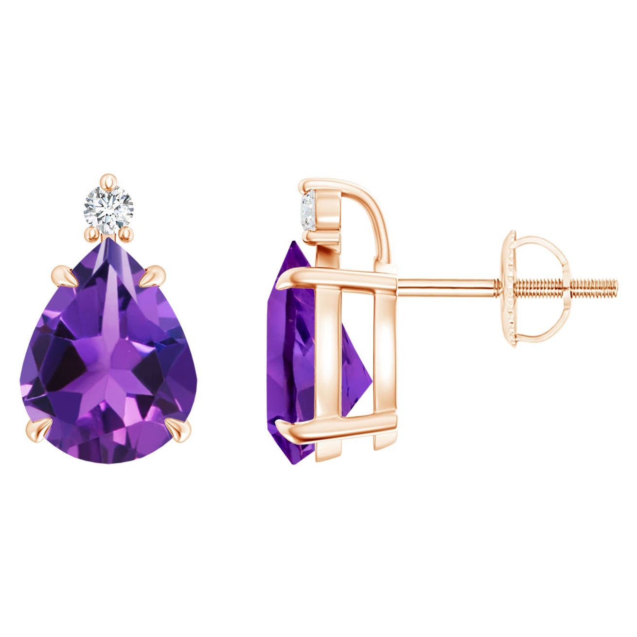 Natürliche Klauenbesetzte Birnen-Ohrringe mit 3 Karat Amethyst Solitär aus 14 Karat Roségold