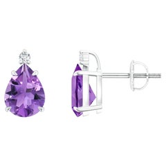 Natürliche Klauenbesetzte Birnen-Ohrringe mit 2 Karat Amethyst Solitär aus 14 Karat Weißgold