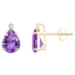 Natural Claw-Set Pear 2ct Amethyst Solitaire Earrings in 14K Yellow Gold