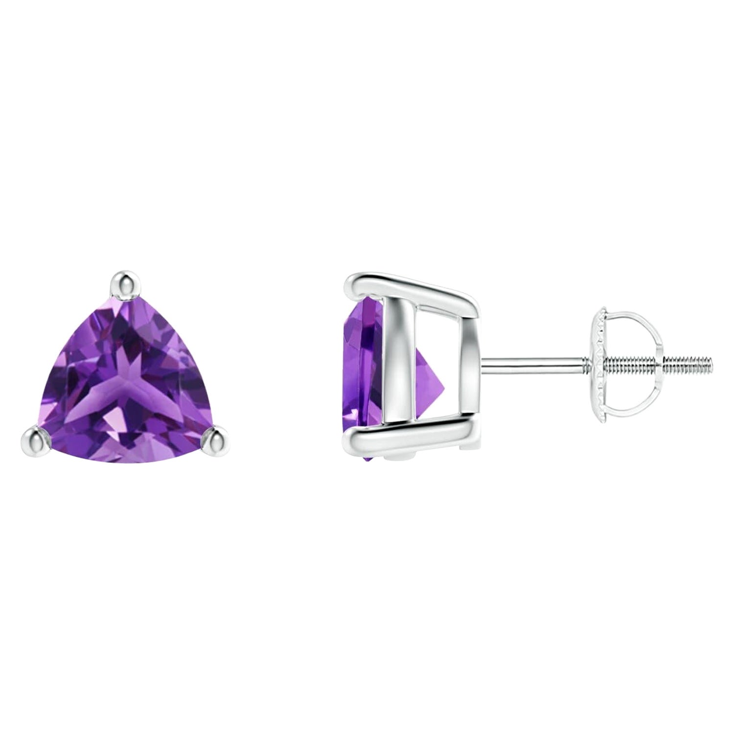 Natural Trillion 2.2ct Amethyst Stud Earrings in Platinum For Sale