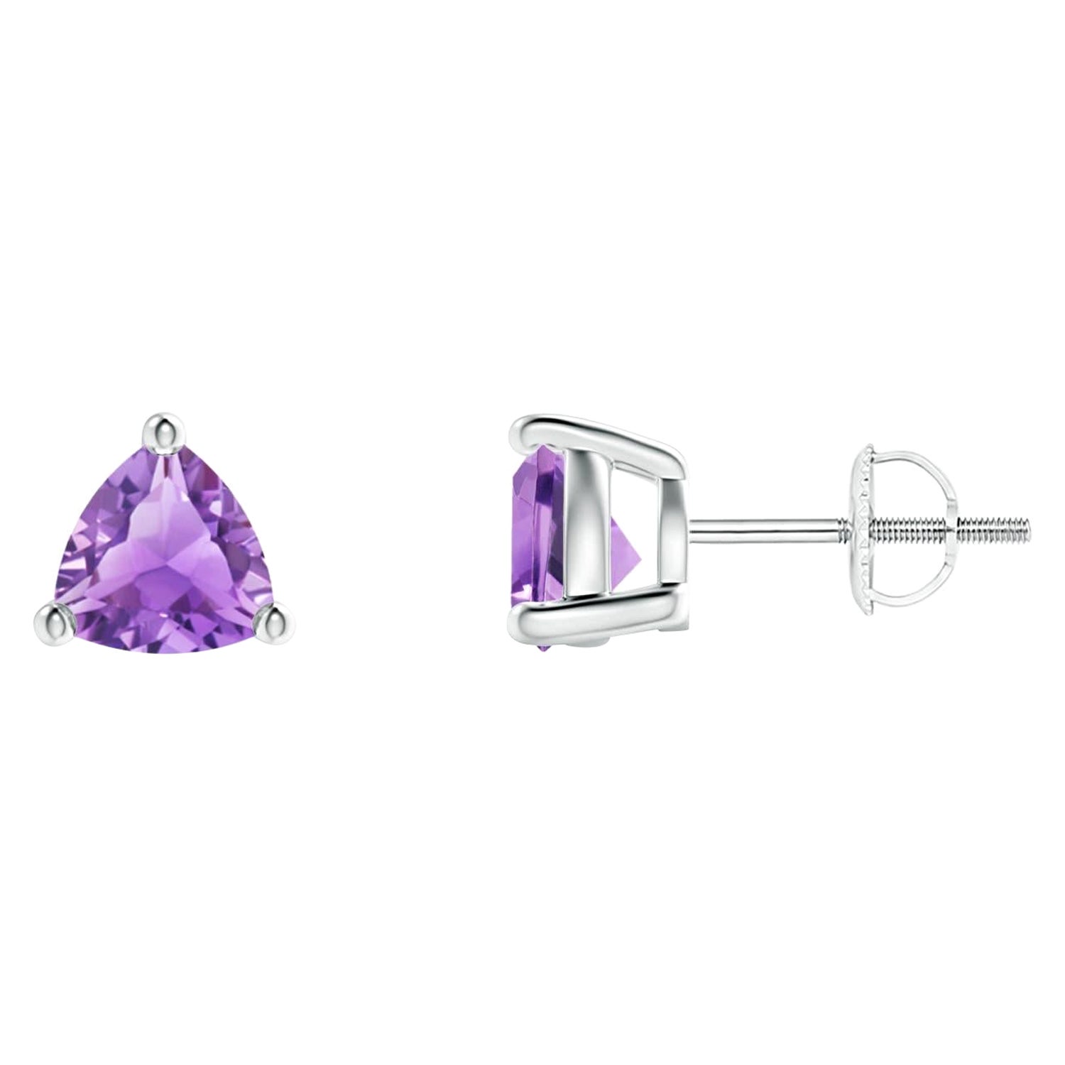 Natural Trillion 1.4ct Amethyst Stud Earrings in Platinum For Sale