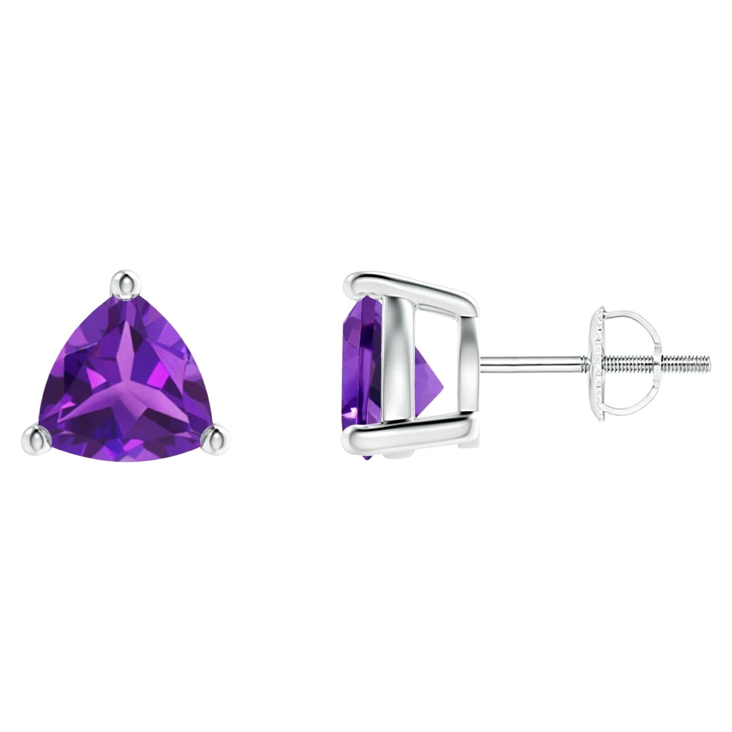 Natural Trillion 2.2ct Amethyst Stud Earrings in Platinum For Sale