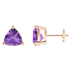 Natürliche Trillion 3,2 Karat Amethyst-Ohrstecker aus 14K Roségold