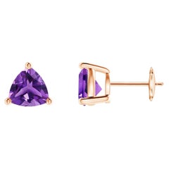 Natural Trillion 2.2ct Amethyst Stud Earrings in 14K Rose Gold