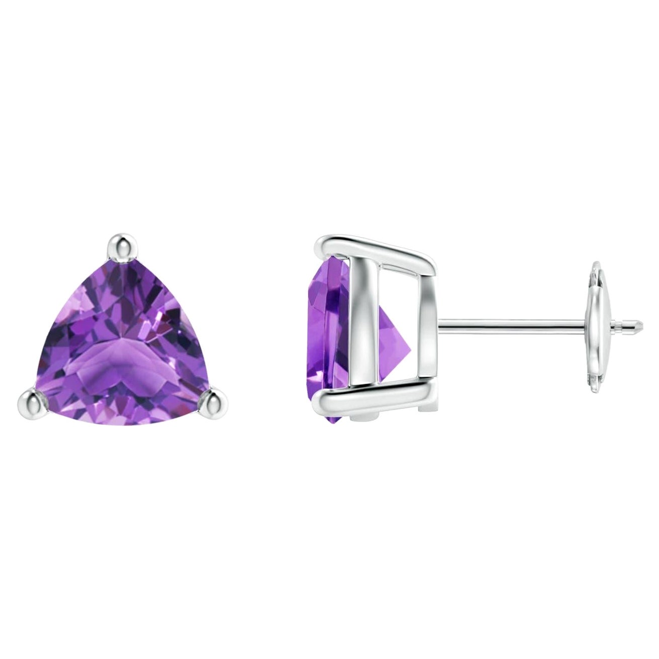 Natural Trillion 3.2ct Amethyst Stud Earrings in 14K White Gold