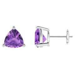 Orecchini con perno di ametista Nature Trillion 3,2ct in oro bianco 14K