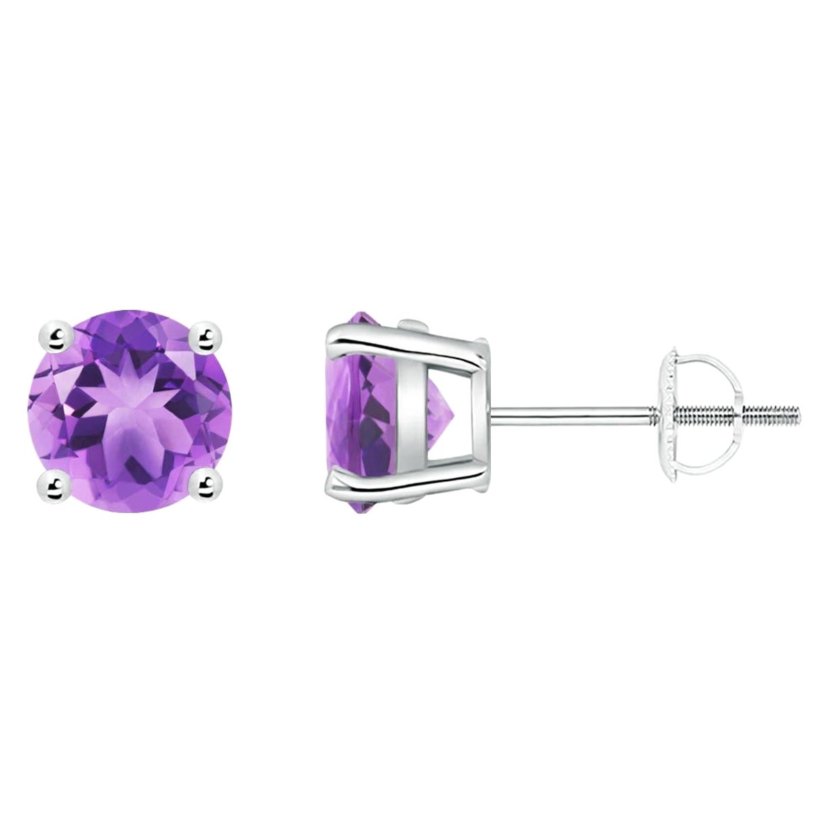 Natural Round 1.6ct Amethyst Stud Earrings in Platinum (Size-6mm)