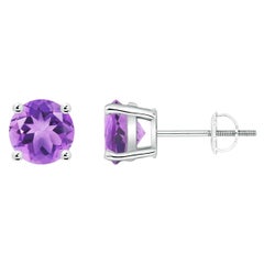 Orecchini con ametista tonda naturale da 1,6 carati in platino (misura 6 mm)
