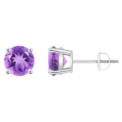 Boucles d'oreilles en platine avec améthyste ronde naturelle de 1,6ct (taille 6mm)