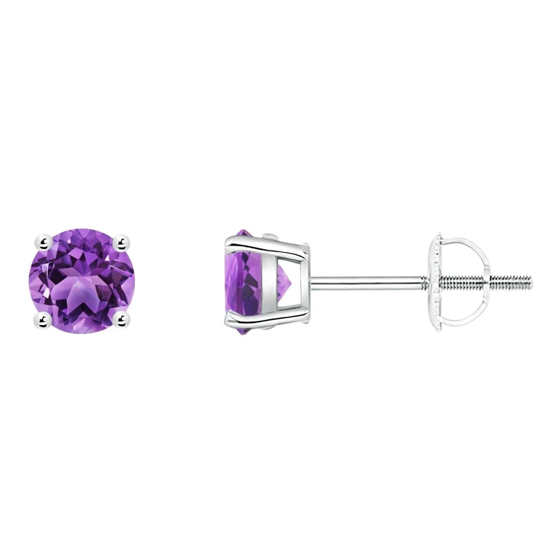 Natural Round 0.50ct Amethyst Stud Earrings in Platinum For Sale