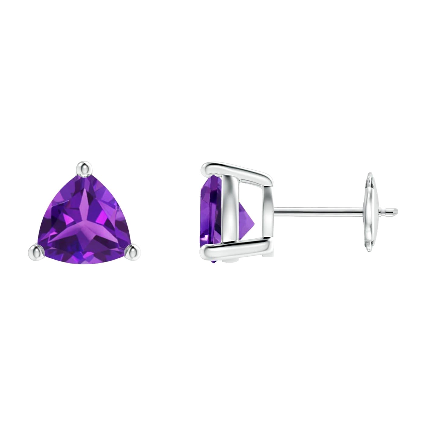Natural Trillion 2.2ct Amethyst Stud Earrings in 14K White Gold